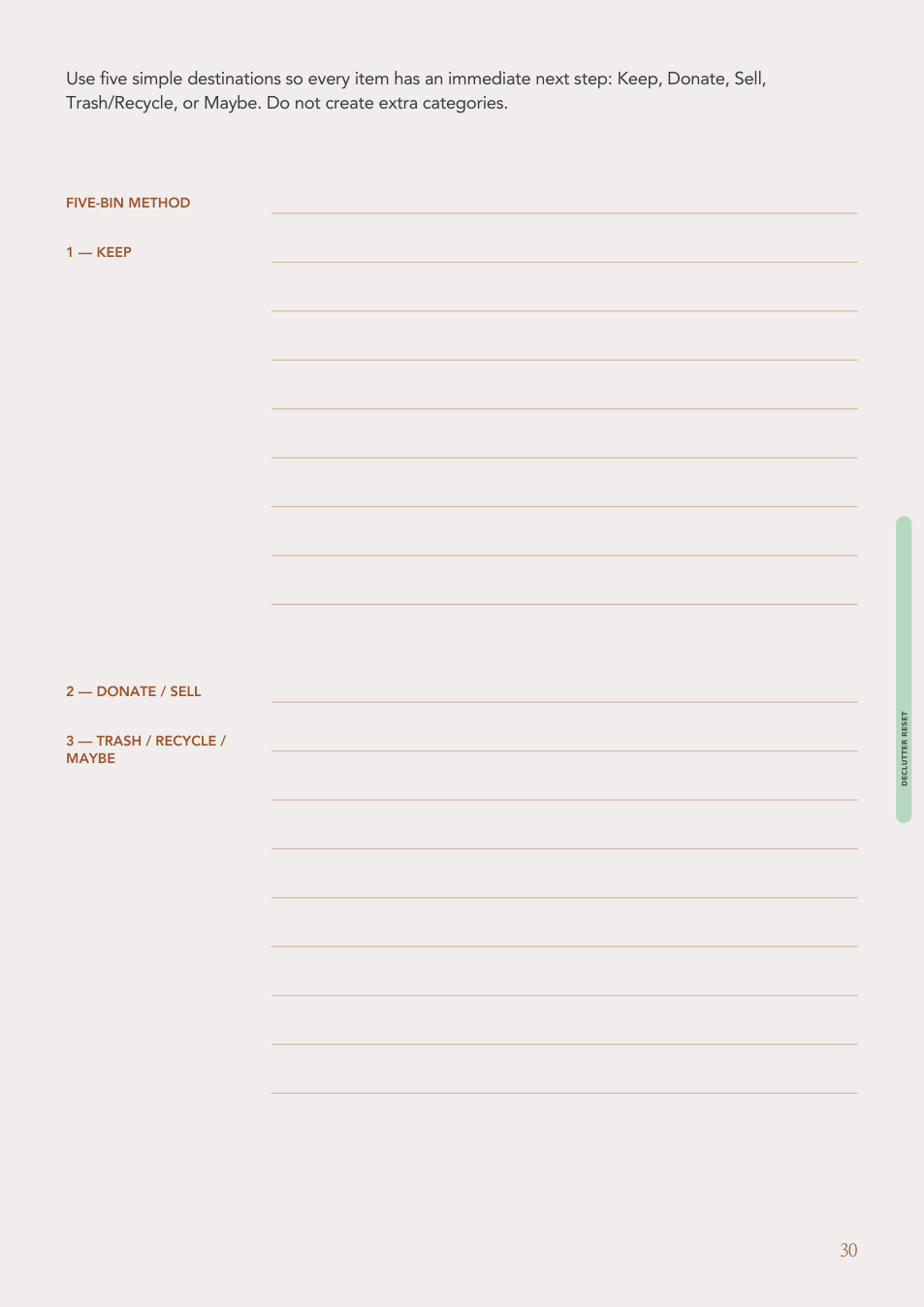 Declutter decision page