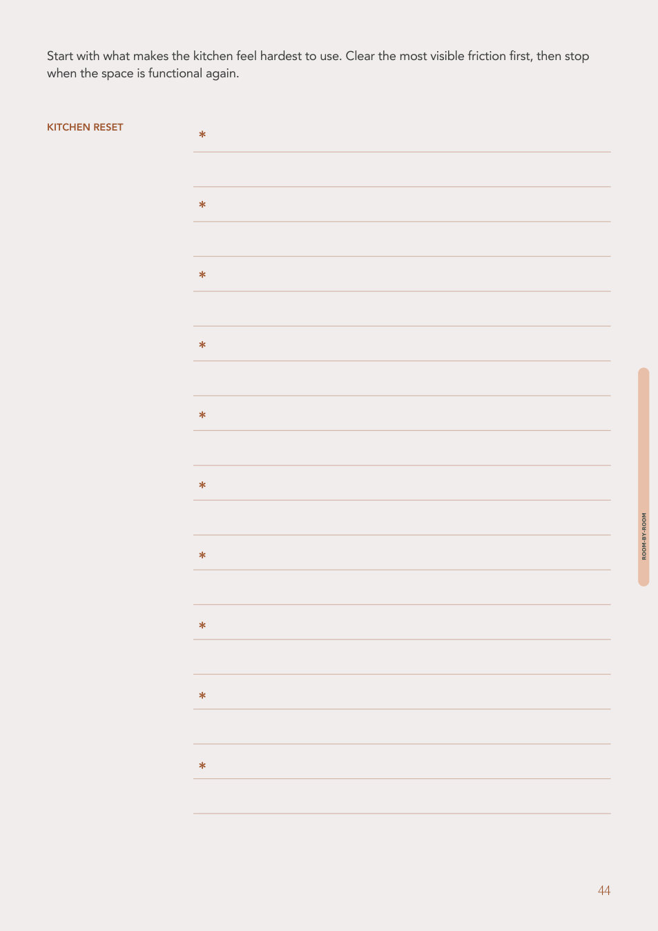Kitchen reset page