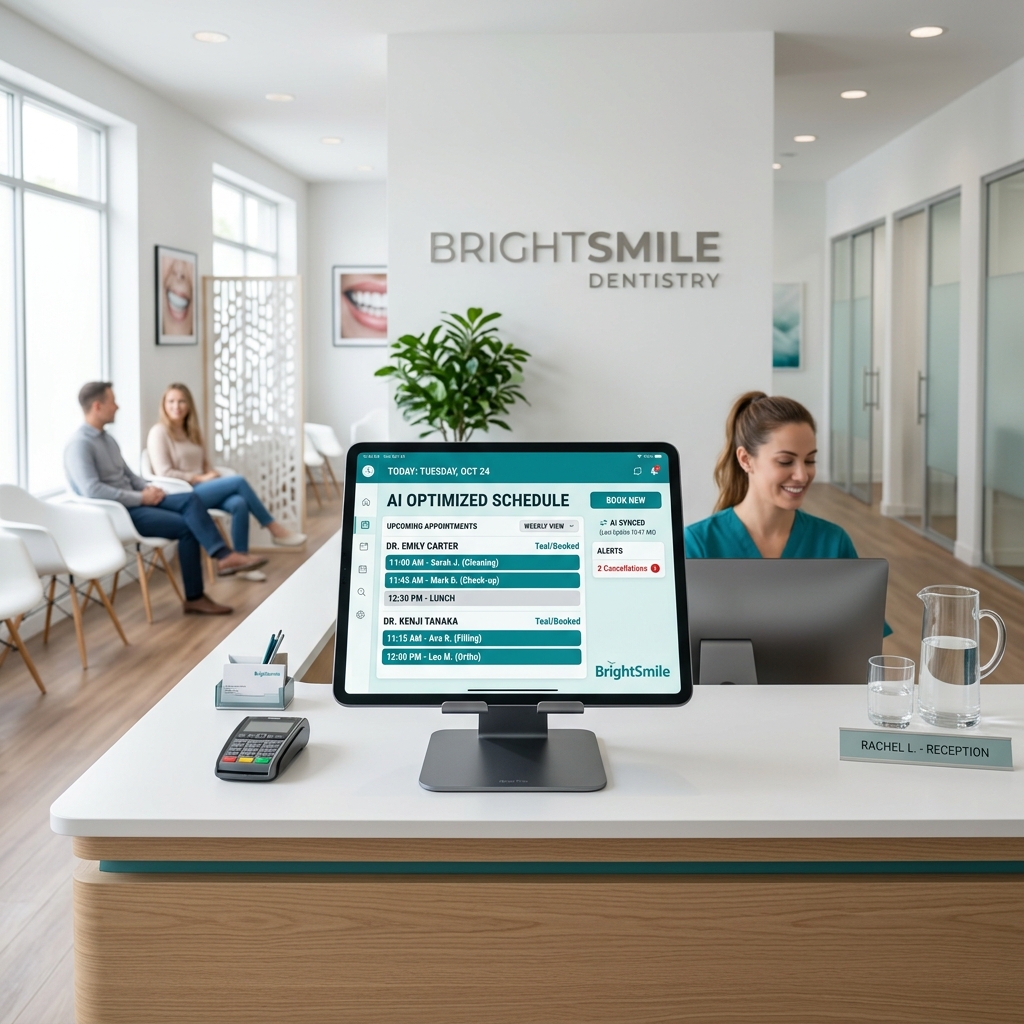 Consultorio dental moderno usando IA para agendar citas automáticas